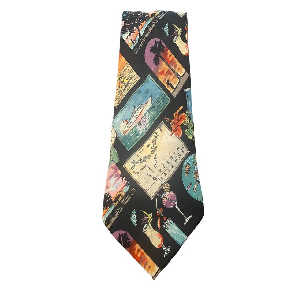 Vintage Nicole Miller 100% Silk Tie St. Thomas Virgin Island Hand Sewn Necktie